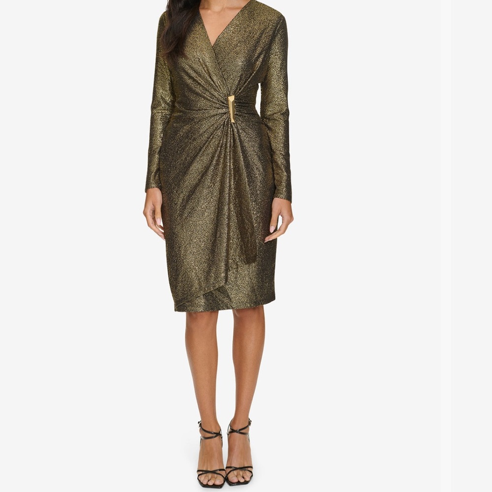 Calvin Klein Metallic Gold Long Sleeve Dress
